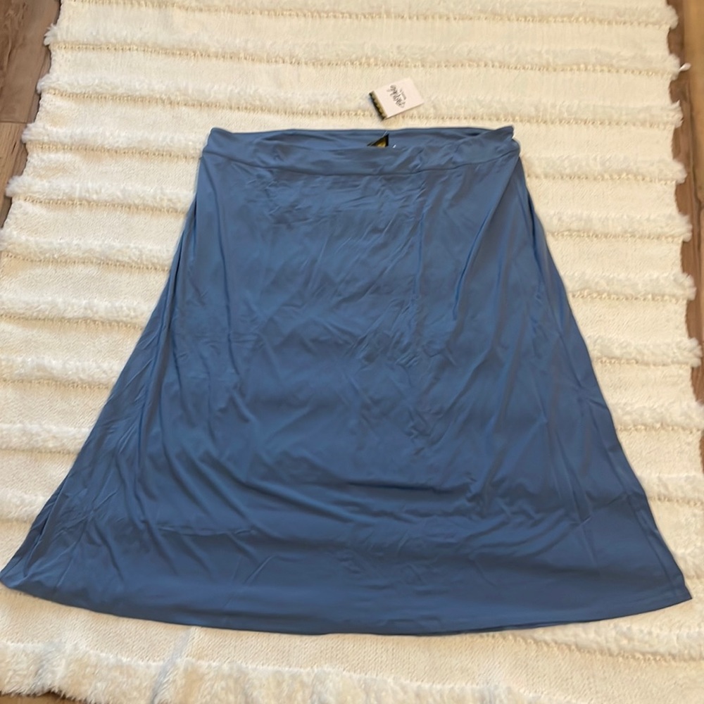Bob Mackie wearable art maxi skirt stretch knit chambray smokey blue lined 3X - Picture 2 of 11
